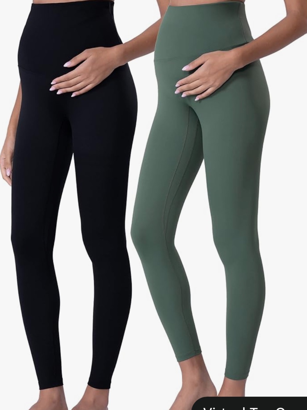Three pairs (2 black, 1 olive) High-Rise Maternity Leggings — Black & Olive